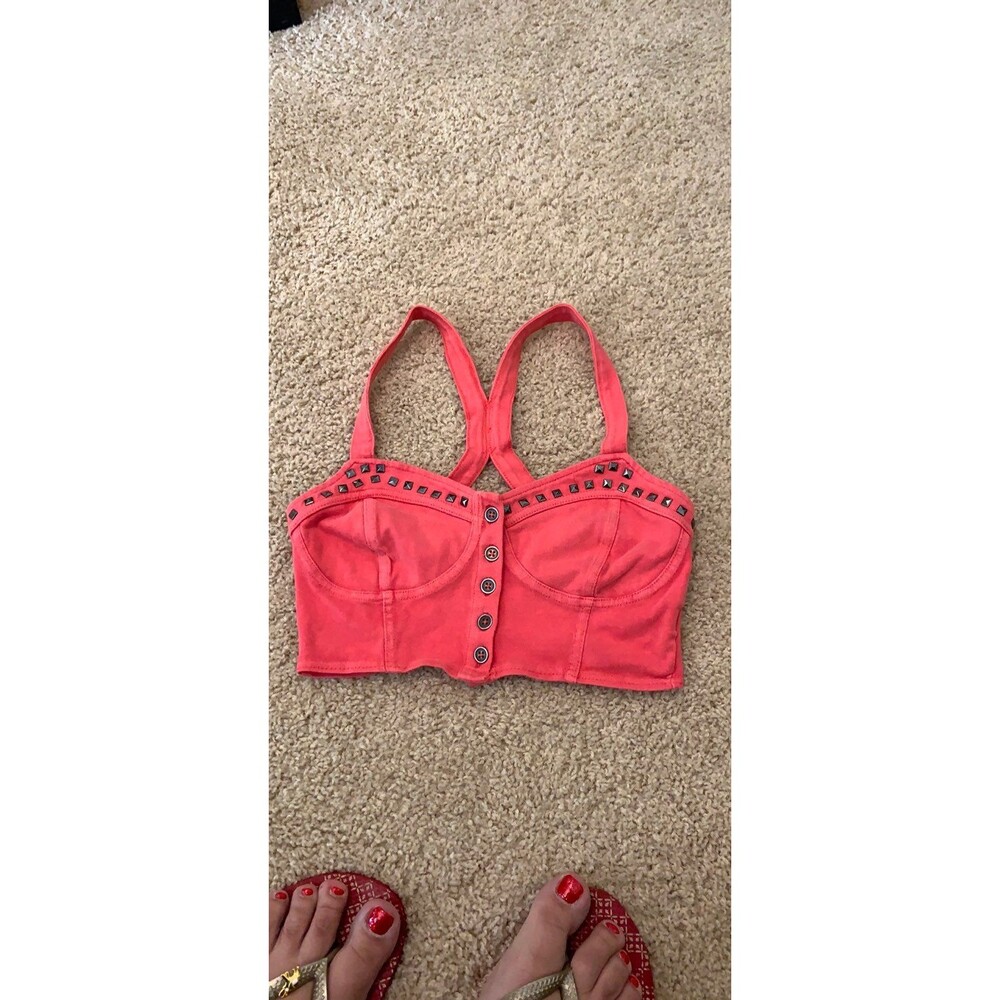 Nollie pink studded button up crop top
